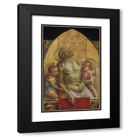 Dead Christ Supported by Two Angels Black Modern Wood Framed Art Print with Double Matting by Crivelli, Carlo