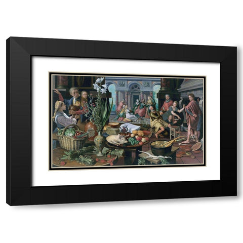 Christ in the House of Martha and Mary Black Modern Wood Framed Art Print with Double Matting by Aertsen, Pieter