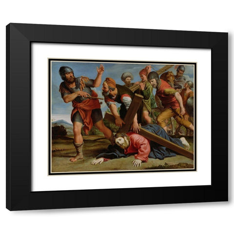 The Way to Calvary Black Modern Wood Framed Art Print with Double Matting by Domenichino