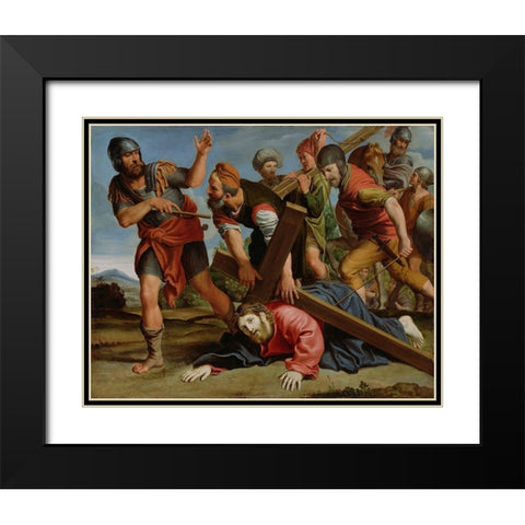 The Way to Calvary Black Modern Wood Framed Art Print with Double Matting by Domenichino