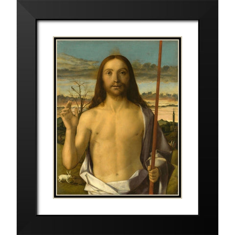 Christ Blessing Black Modern Wood Framed Art Print with Double Matting by Bellini, Giovanni