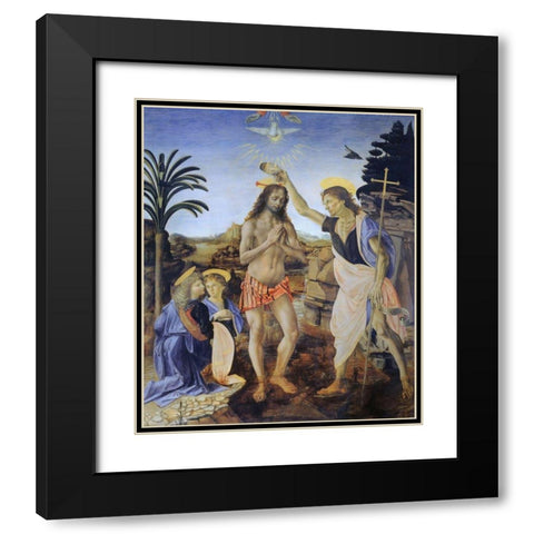 Baptism of Christ Black Modern Wood Framed Art Print with Double Matting by da Vinci, Leonardo