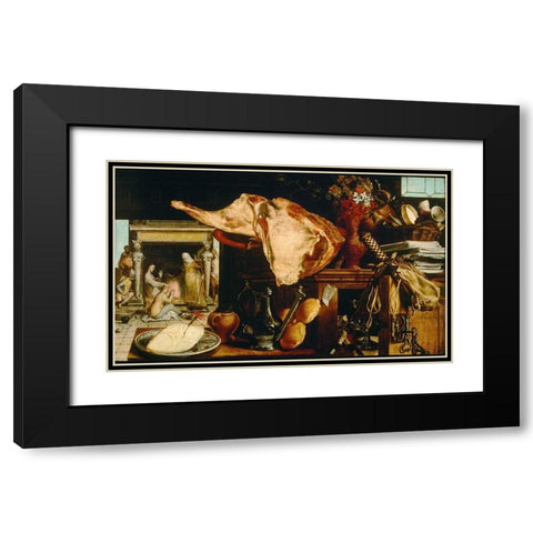 Christ with Mary and Martha Black Modern Wood Framed Art Print with Double Matting by Aertsen, Pieter