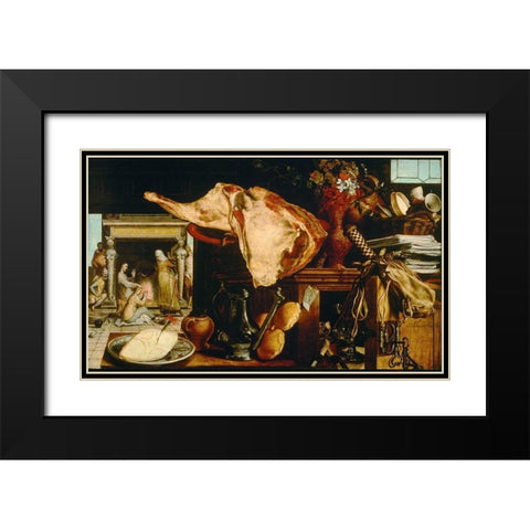 Christ with Mary and Martha Black Modern Wood Framed Art Print with Double Matting by Aertsen, Pieter