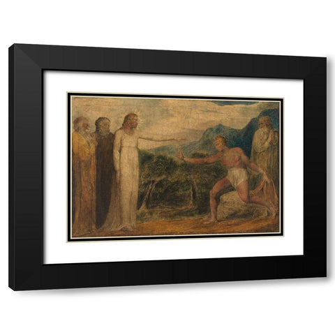 Christ Giving Sight to Bartimaeus Black Modern Wood Framed Art Print with Double Matting by Blake, William