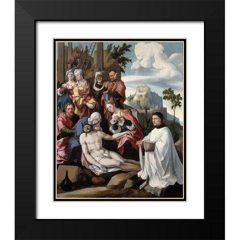 Lamentation of Christ with a Donor Black Modern Wood Framed Art Print with Double Matting by van Scorel, Jan