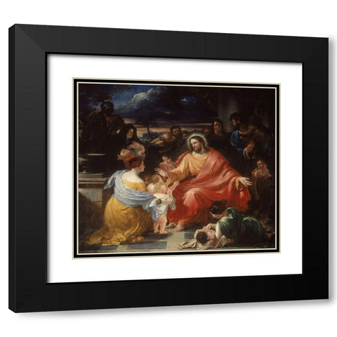 Christ Blessing the Little Children Black Modern Wood Framed Art Print with Double Matting by Haydon, Benjamin Robert