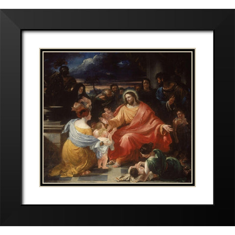 Christ Blessing the Little Children Black Modern Wood Framed Art Print with Double Matting by Haydon, Benjamin Robert