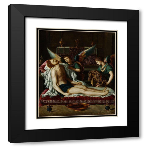 The Body of Christ Anointed by Two Angels Black Modern Wood Framed Art Print with Double Matting by Allori, Alessandro