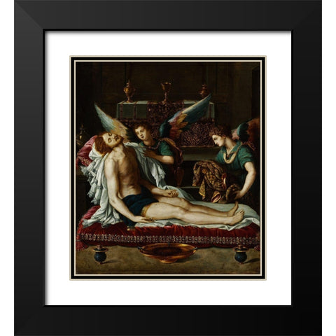 The Body of Christ Anointed by Two Angels Black Modern Wood Framed Art Print with Double Matting by Allori, Alessandro