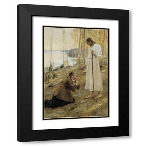 Christ and Mary Magdalene, a Finnish Legend Black Modern Wood Framed Art Print with Double Matting by Edelfelt, Albert