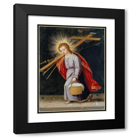 The Infant Christ Bearing the Instruments of the Passion Black Modern Wood Framed Art Print with Double Matting by Spanish School
