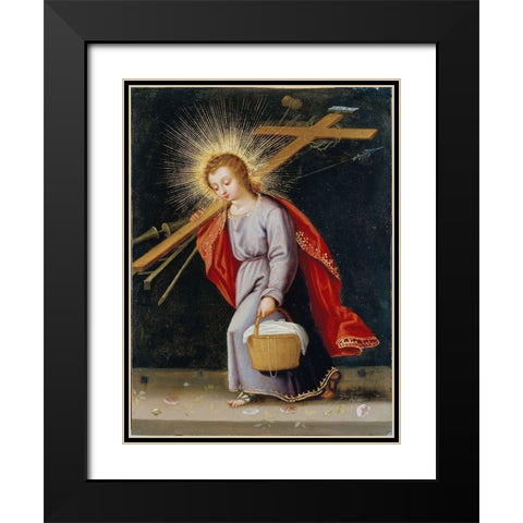 The Infant Christ Bearing the Instruments of the Passion Black Modern Wood Framed Art Print with Double Matting by Spanish School