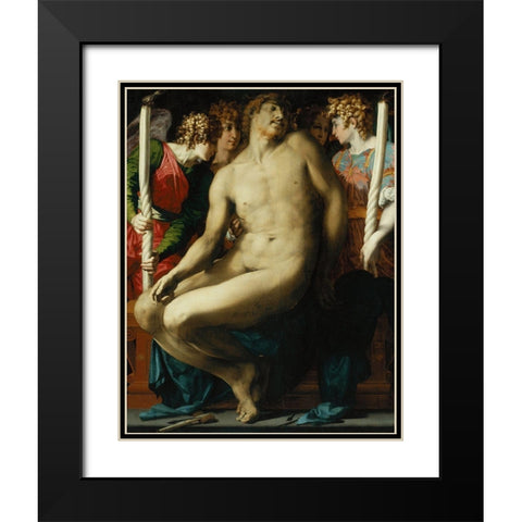 The Dead Christ with Angels Black Modern Wood Framed Art Print with Double Matting by Fiorentino, Rosso