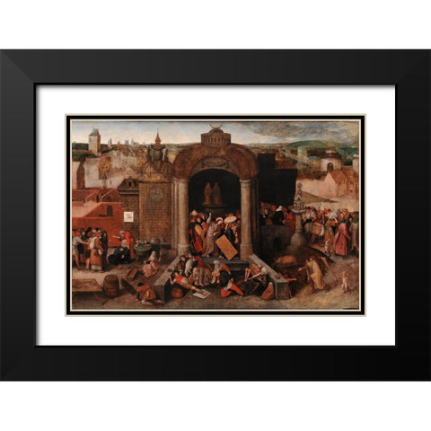 Christ Driving the Traders from the Temple Black Modern Wood Framed Art Print with Double Matting by Bruegel the Elder, Pieter