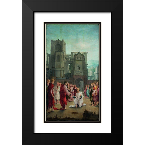 Christ Hands the Keys Over to St. Peter Black Modern Wood Framed Art Print with Double Matting by Huber, Wolf