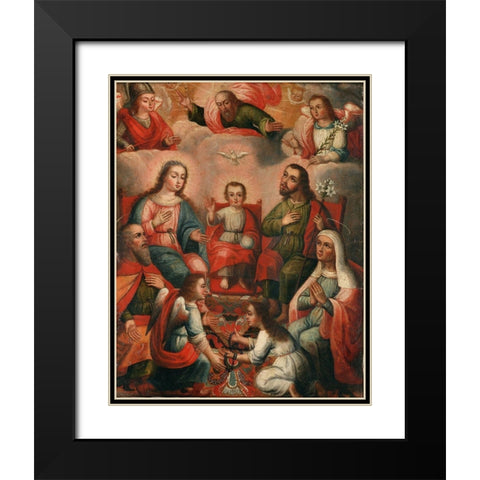 The family of Christ Child Black Modern Wood Framed Art Print with Double Matting by Cusco School