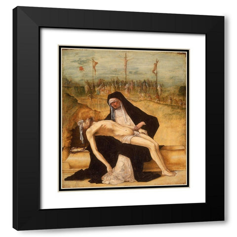 Pieta Black Modern Wood Framed Art Print with Double Matting by deâ€™ Roberti, Ercole