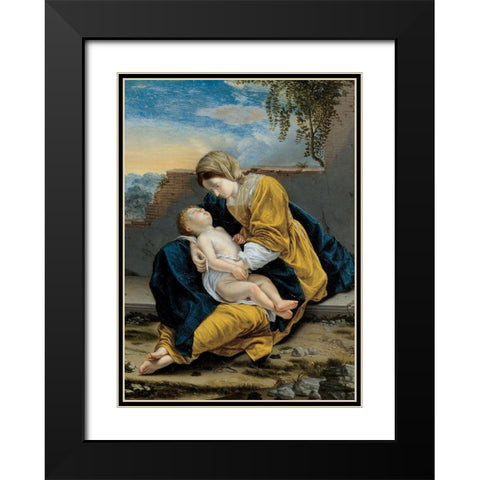 Madonna and Child in a landscape Black Modern Wood Framed Art Print with Double Matting by Gentileschi, Orazio