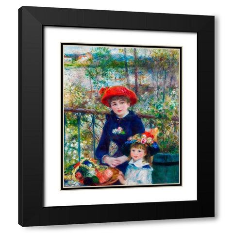 Two Sisters On the Terrace 1881 Black Modern Wood Framed Art Print with Double Matting by Renoir, Pierre-Auguste