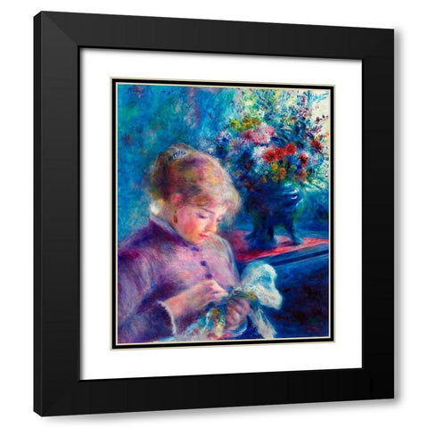 Young Woman Sewing 1879 Black Modern Wood Framed Art Print with Double Matting by Renoir, Pierre-Auguste