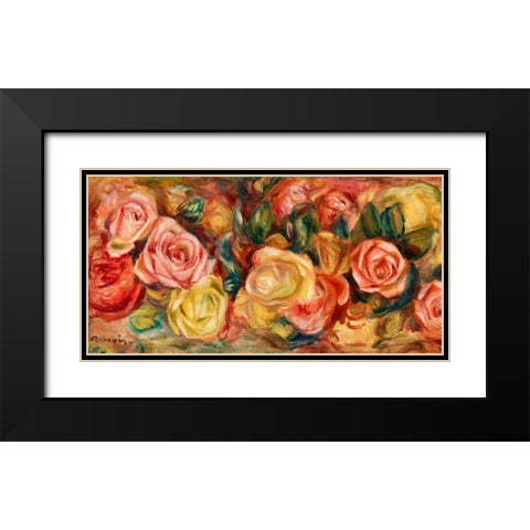 Roses 1912 Black Modern Wood Framed Art Print with Double Matting by Renoir, Pierre-Auguste