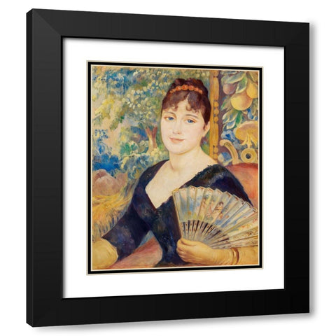 Woman with Fan 1886  Black Modern Wood Framed Art Print with Double Matting by Renoir, Pierre-Auguste