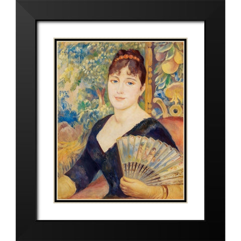 Woman with Fan 1886  Black Modern Wood Framed Art Print with Double Matting by Renoir, Pierre-Auguste