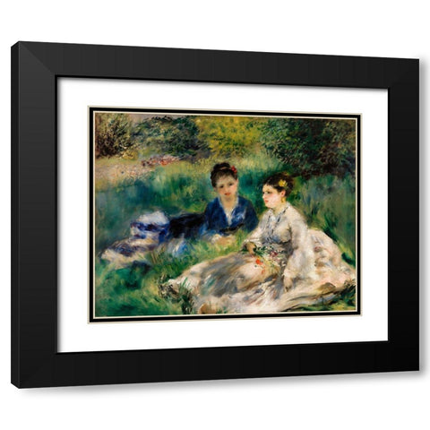 On the Grass 1873 Black Modern Wood Framed Art Print with Double Matting by Renoir, Pierre-Auguste
