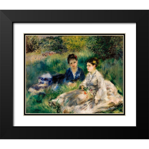 On the Grass 1873 Black Modern Wood Framed Art Print with Double Matting by Renoir, Pierre-Auguste