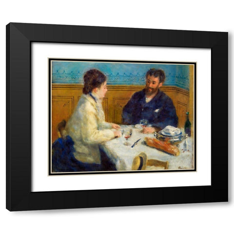 Luncheon 1875 Black Modern Wood Framed Art Print with Double Matting by Renoir, Pierre-Auguste