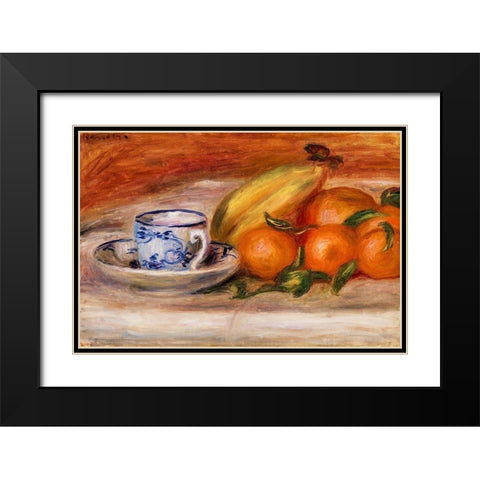 Oranges, Bananas, and Teacup 1908 Black Modern Wood Framed Art Print with Double Matting by Renoir, Pierre-Auguste