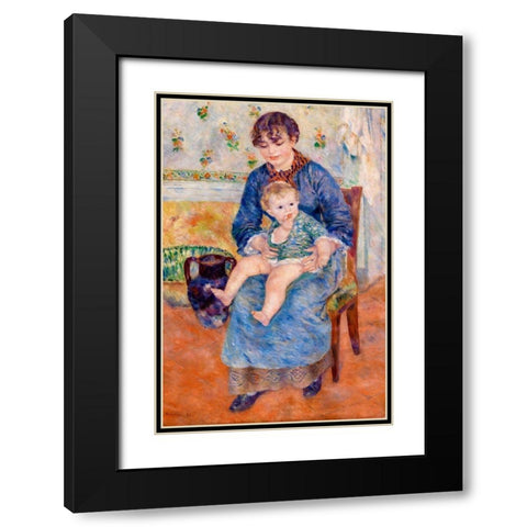 Young Mother 1881 Black Modern Wood Framed Art Print with Double Matting by Renoir, Pierre-Auguste