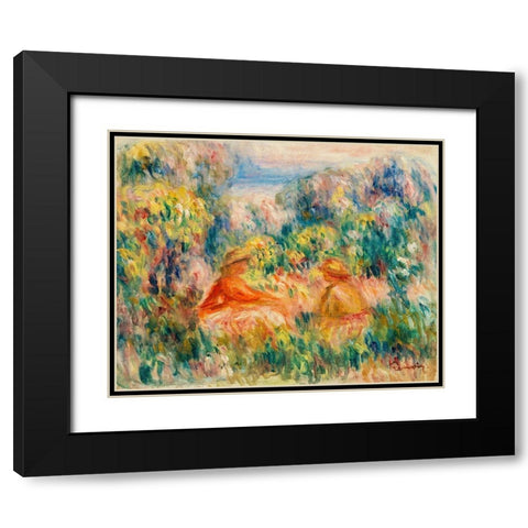 Two Women in a Landscape 1918 Black Modern Wood Framed Art Print with Double Matting by Renoir, Pierre-Auguste