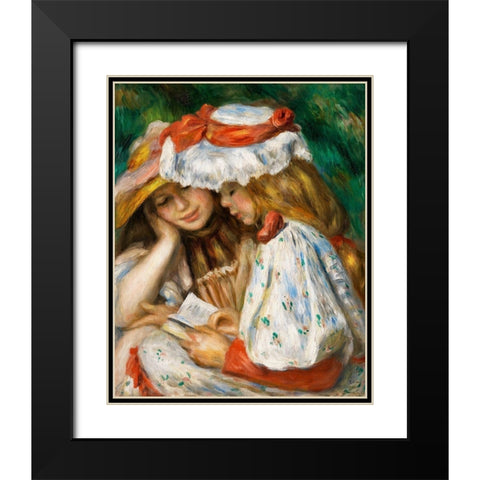 Two Girls Reading 1891 Black Modern Wood Framed Art Print with Double Matting by Renoir, Pierre-Auguste