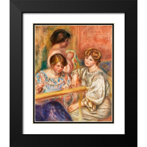 Embroiderers 1902 Black Modern Wood Framed Art Print with Double Matting by Renoir, Pierre-Auguste