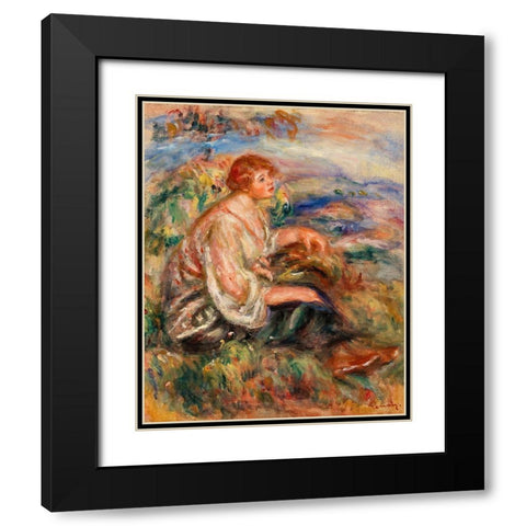 Woman in Tulle Blouse and Black Skirt 1917 Black Modern Wood Framed Art Print with Double Matting by Renoir, Pierre-Auguste
