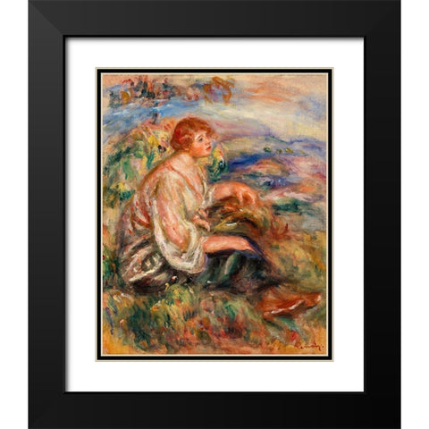 Woman in Tulle Blouse and Black Skirt 1917 Black Modern Wood Framed Art Print with Double Matting by Renoir, Pierre-Auguste