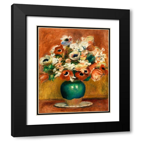 Flowers 1885 Black Modern Wood Framed Art Print with Double Matting by Renoir, Pierre-Auguste