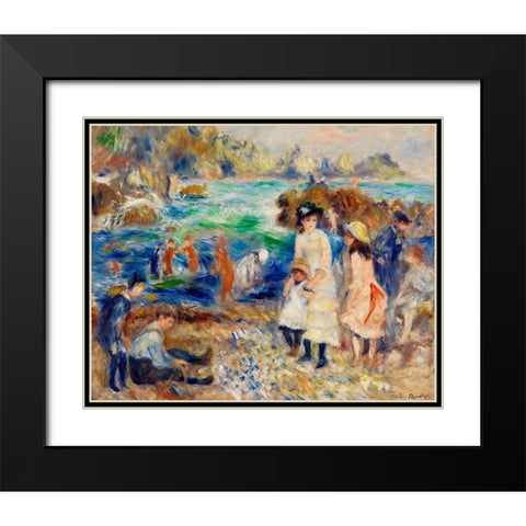 Children on the Seashore, Guernsey 1883 Black Modern Wood Framed Art Print with Double Matting by Renoir, Pierre-Auguste