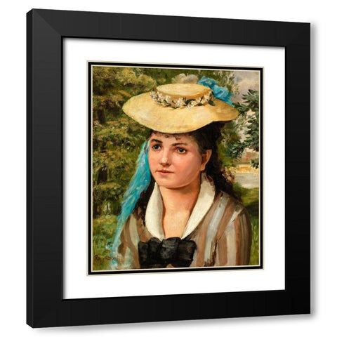 Lise in a Straw Hat 1866 Black Modern Wood Framed Art Print with Double Matting by Renoir, Pierre-Auguste