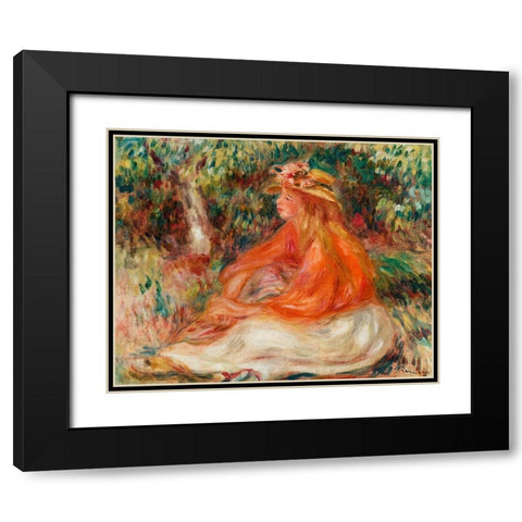 Seated Woman 1910 Black Modern Wood Framed Art Print with Double Matting by Renoir, Pierre-Auguste