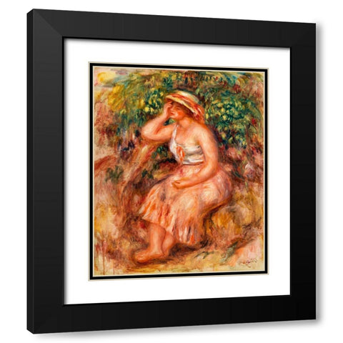 Woman Daydreaming 1913 Black Modern Wood Framed Art Print with Double Matting by Renoir, Pierre-Auguste