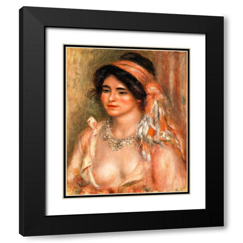 Woman with Black Hair 1911 Black Modern Wood Framed Art Print with Double Matting by Renoir, Pierre-Auguste