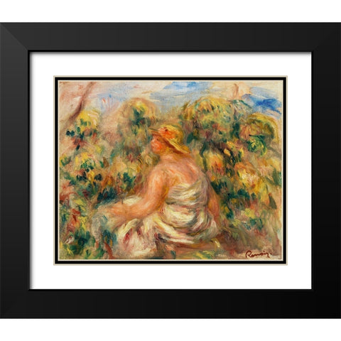 Woman with Hat in a Landscape 1918 Black Modern Wood Framed Art Print with Double Matting by Renoir, Pierre-Auguste