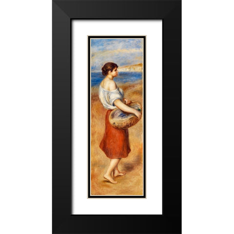 Girl with Basket of Fish 1890 Black Modern Wood Framed Art Print with Double Matting by Renoir, Pierre-Auguste