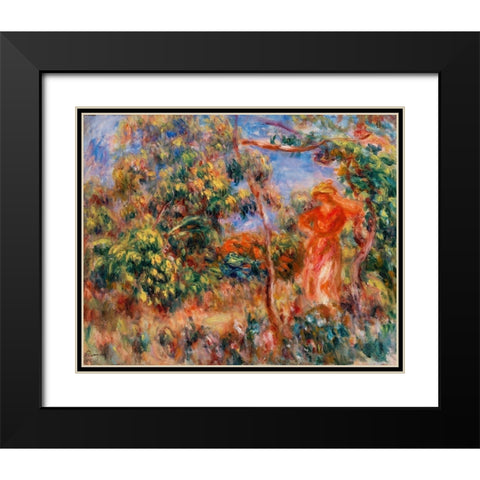 Woman in Red in a Landscape 1917 Black Modern Wood Framed Art Print with Double Matting by Renoir, Pierre-Auguste