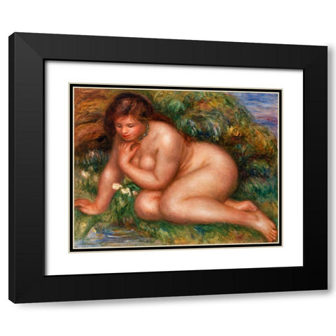 Bather Gazing at Herself in the Water 1910 Black Modern Wood Framed Art Print with Double Matting by Renoir, Pierre-Auguste