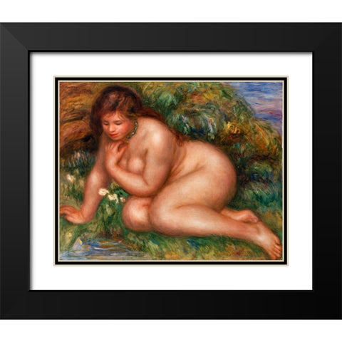 Bather Gazing at Herself in the Water 1910 Black Modern Wood Framed Art Print with Double Matting by Renoir, Pierre-Auguste