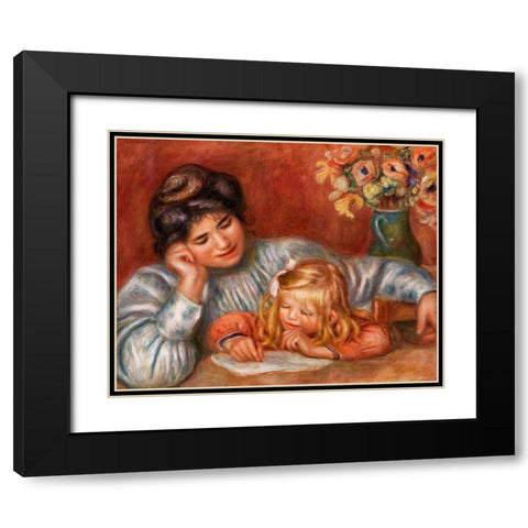 Writing Lesson 1905 Black Modern Wood Framed Art Print with Double Matting by Renoir, Pierre-Auguste